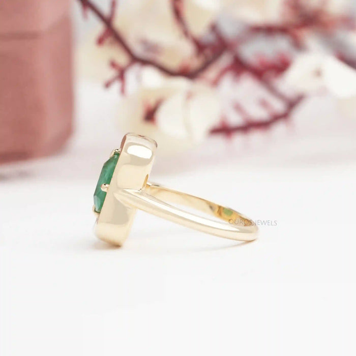 [Side View of Emerald Cushion Cut Engagement Ring]-[Ouros Jewels]