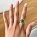 [A Women wearing a Cuahion Cut Green Diamond Ring]-[Ouros Jewels]