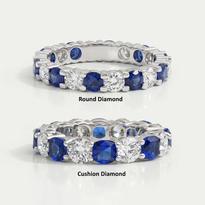 Cushion And Round Cut Diamond Eternity Band Rings