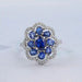Blue Sapphire and Diamond Floral Halo Ring