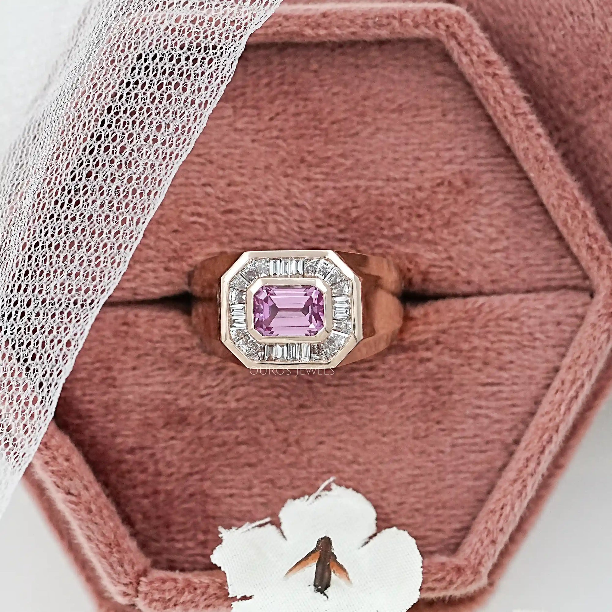 Pink Emerald Gemstone Men's Halo Ring Ring