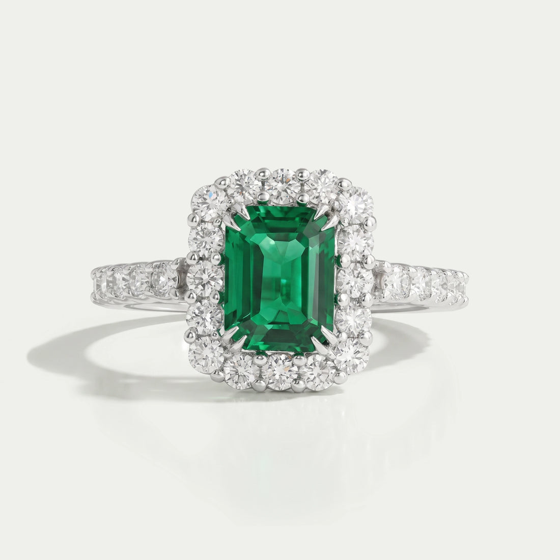 Green Emerald Cut Halo Lab Diamond Engagement Ring