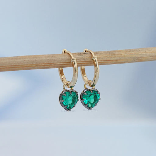 Green Heart Cut Black Coating Hoop Earrings Earrings