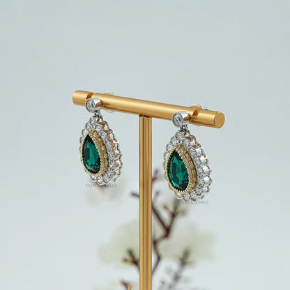 Green Pear Gemstone And Lab Diamond Halo Drop Earrings Earrings