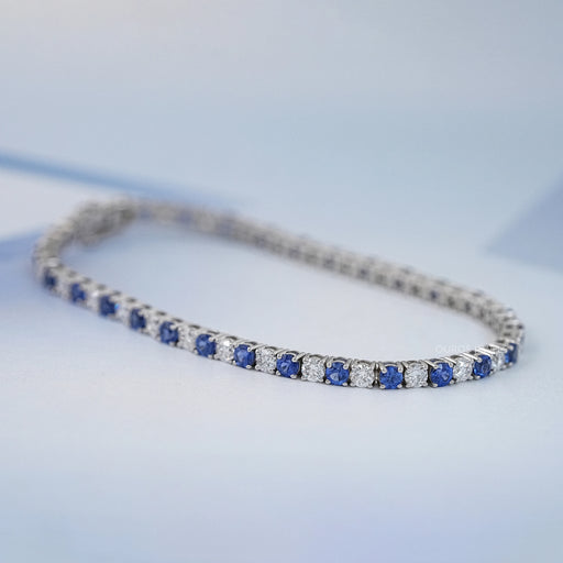 Sapphire Round Gemstone And Lab Diamond Tennis Bracelet
