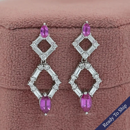Pink Marquise Gemstone And Diamond Drop Earrings Earrings
