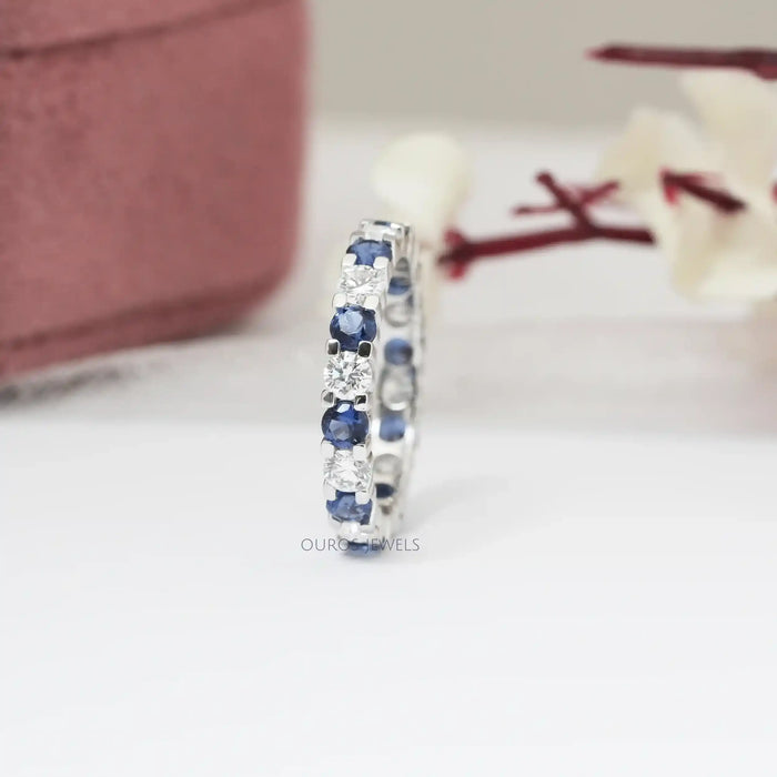[Round And Cushion Diamond Eternity Band With White Gold]-[Ouors Jewels]