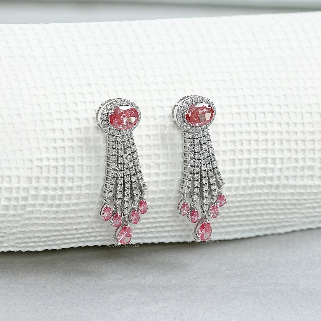 Pink Oval And Pear Cut Lab Diamond Chandelier Earrings Earring