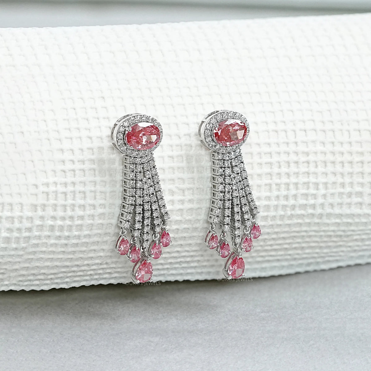 Pink Oval And Pear Cut Lab Diamond Chandelier Earrings Earring