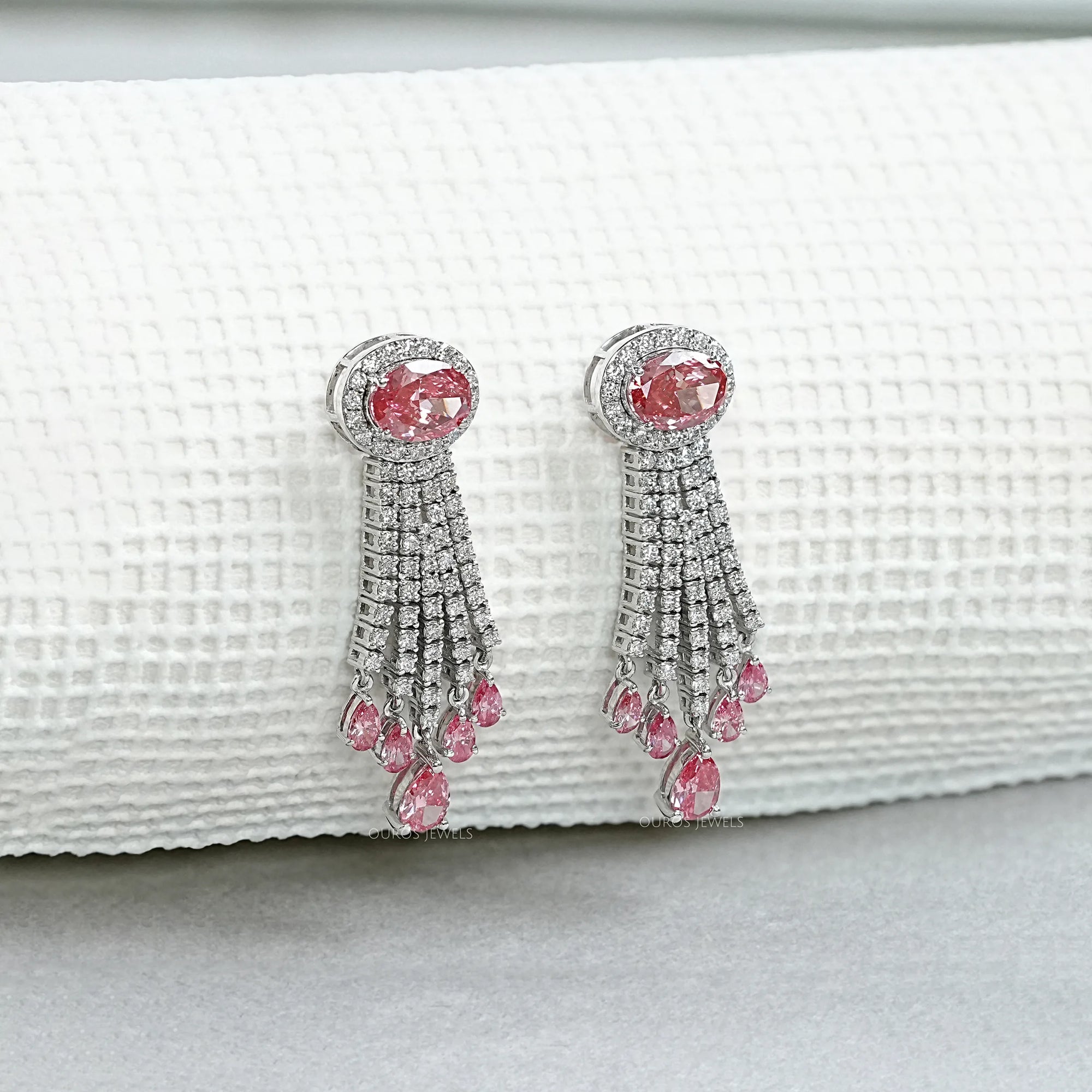 Pink Oval And Pear Cut Lab Diamond Chandelier Earrings Earring