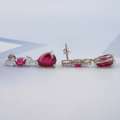 Red Ruby Pear Cut Lab Gemstone Drop Dangle Earrings Earring