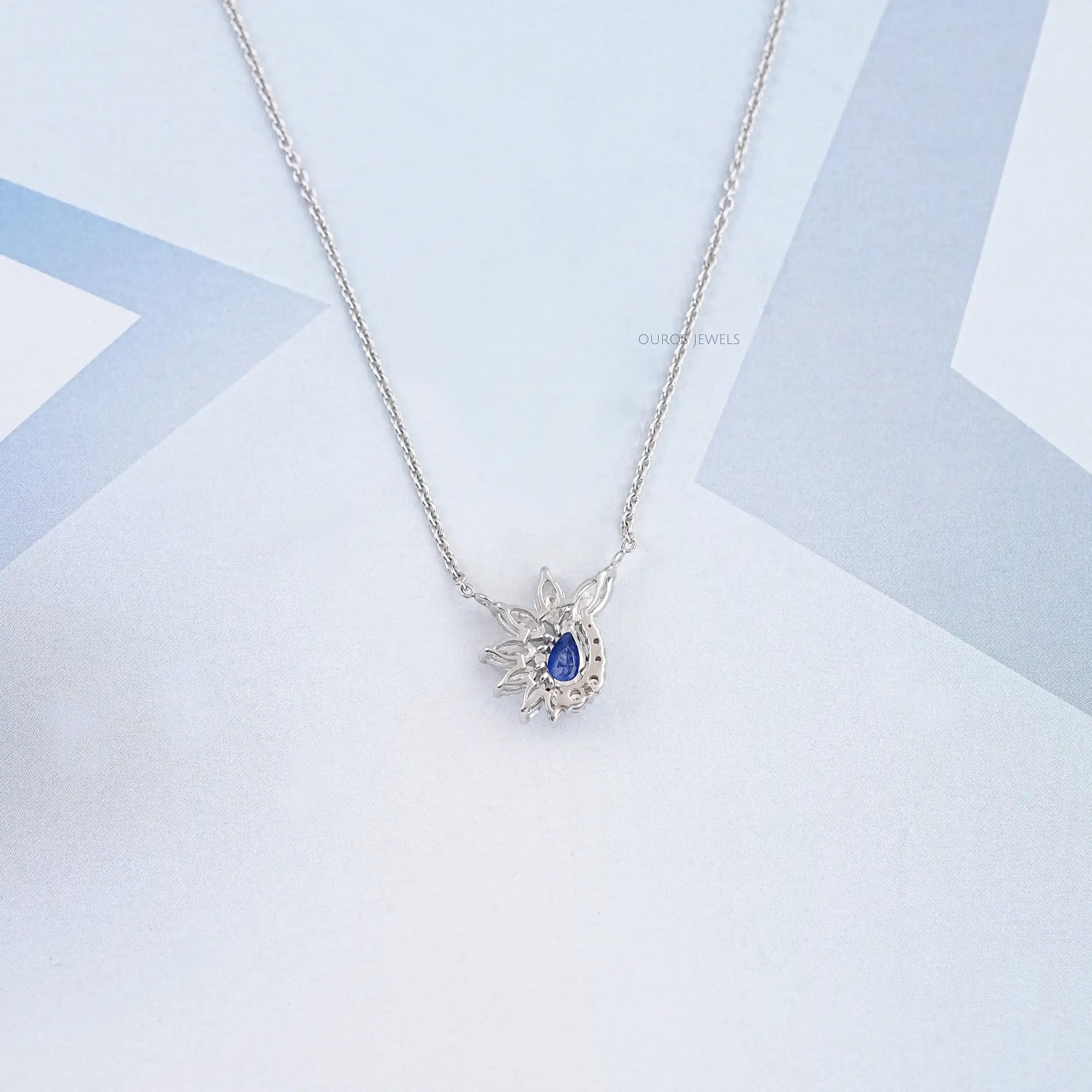 Blue Sapphire And Diamond Floral Cluster Pendant Necklace Necklaces