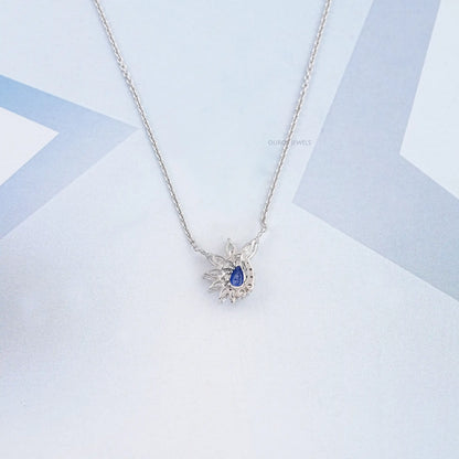 Blue Sapphire And Diamond Floral Cluster Pendant Necklace Necklaces
