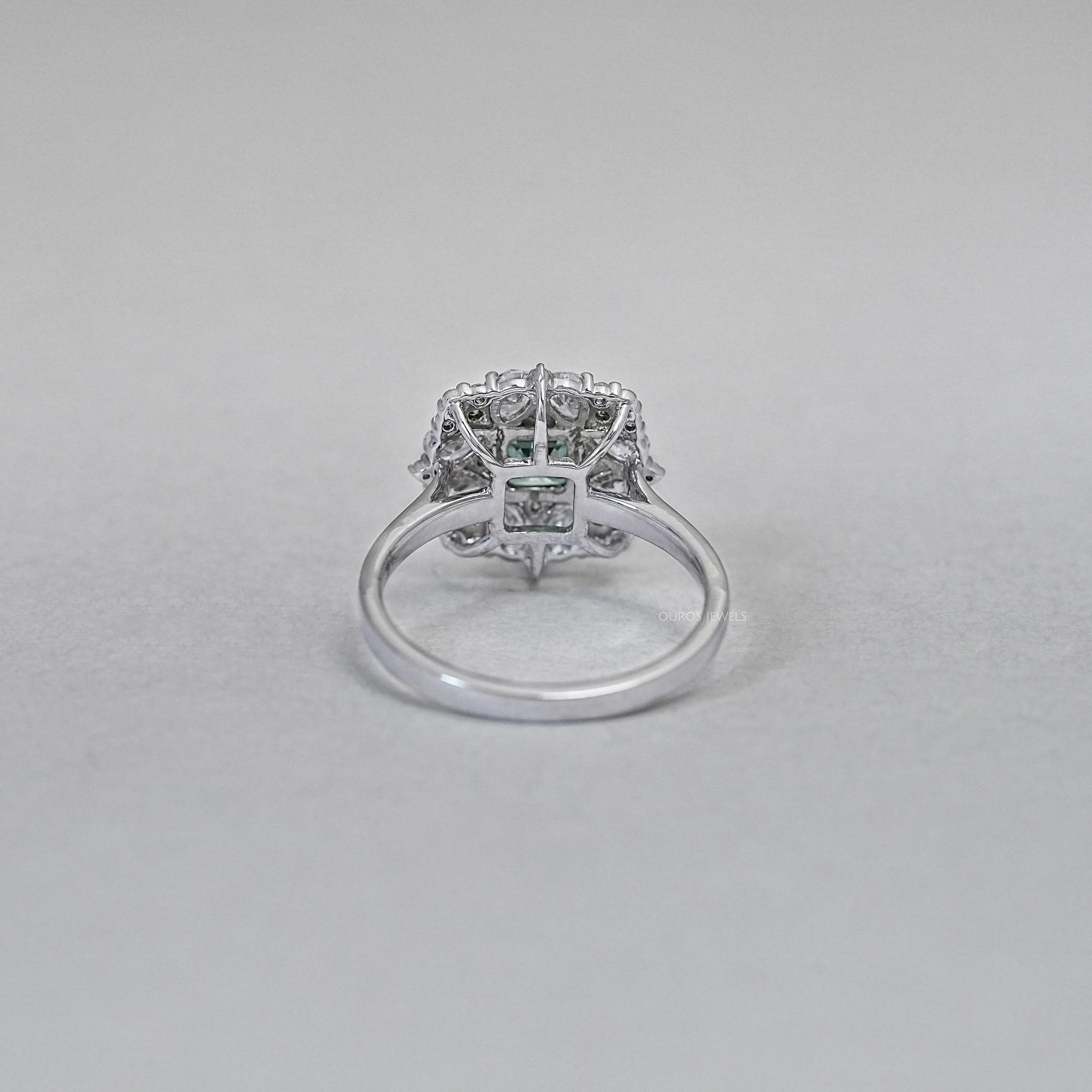 Green Asscher Lab Diamond Cluster Engagement Ring