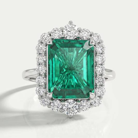 Green Emerald Gemstone Halo Engagement Ring Rings