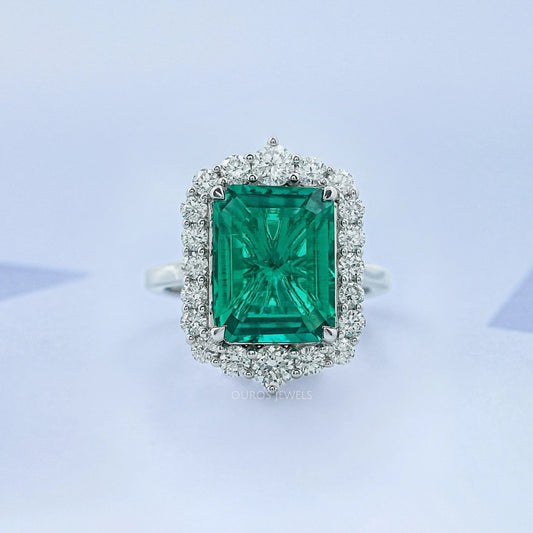 Green Emerald Gemstone Halo Engagement Ring