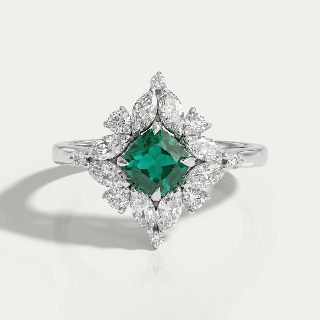 Lab Green Cushion Shape Halo Gemstone Ring Ring