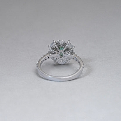 Oval Cut Green Half Moon Halo Engagement Ring Ring