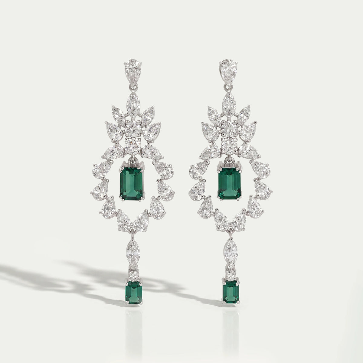 Green Emerald And Diamond Dangle Earrings
