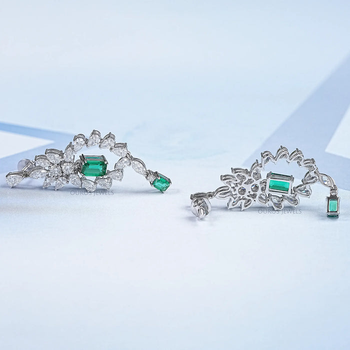 Green Emerald And Diamond Dangle Earrings Earring