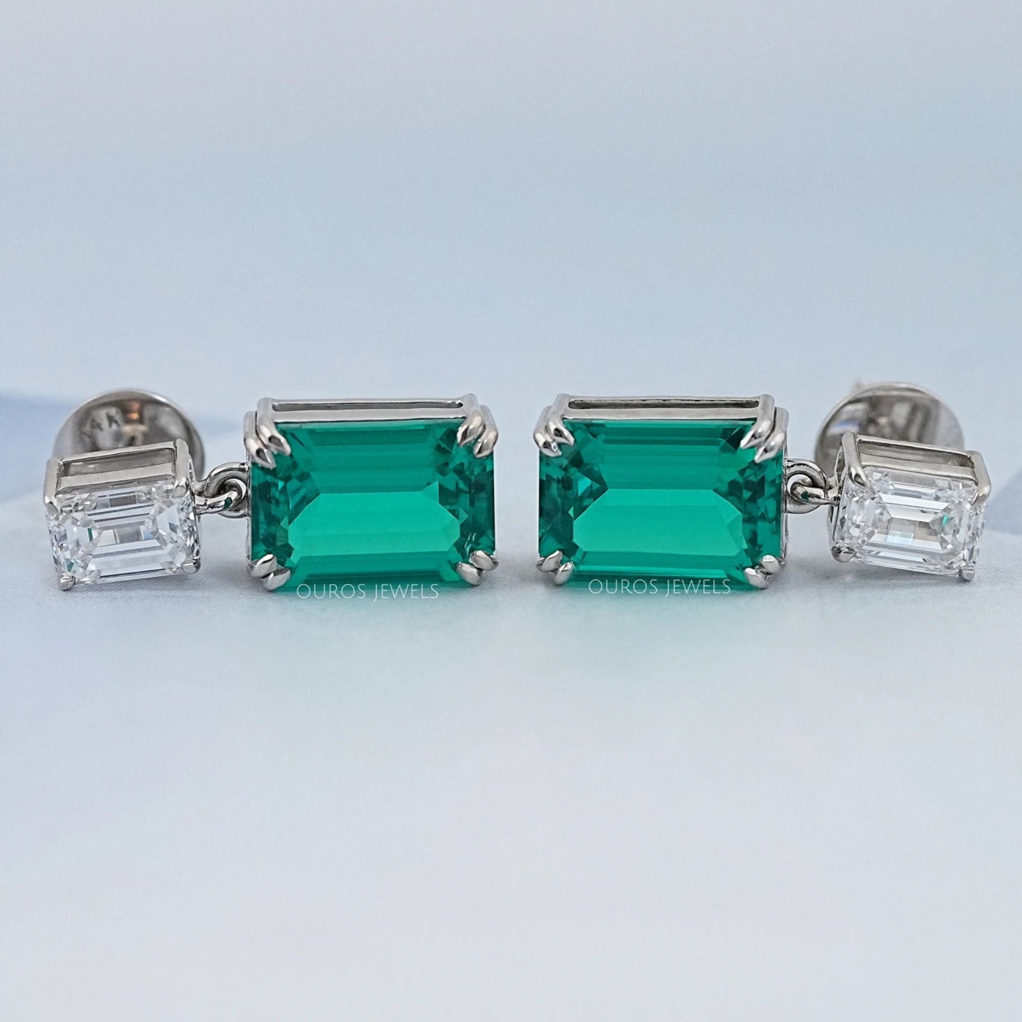 Two Stone Green Emerald Gemstone Drop Earrings Earrings