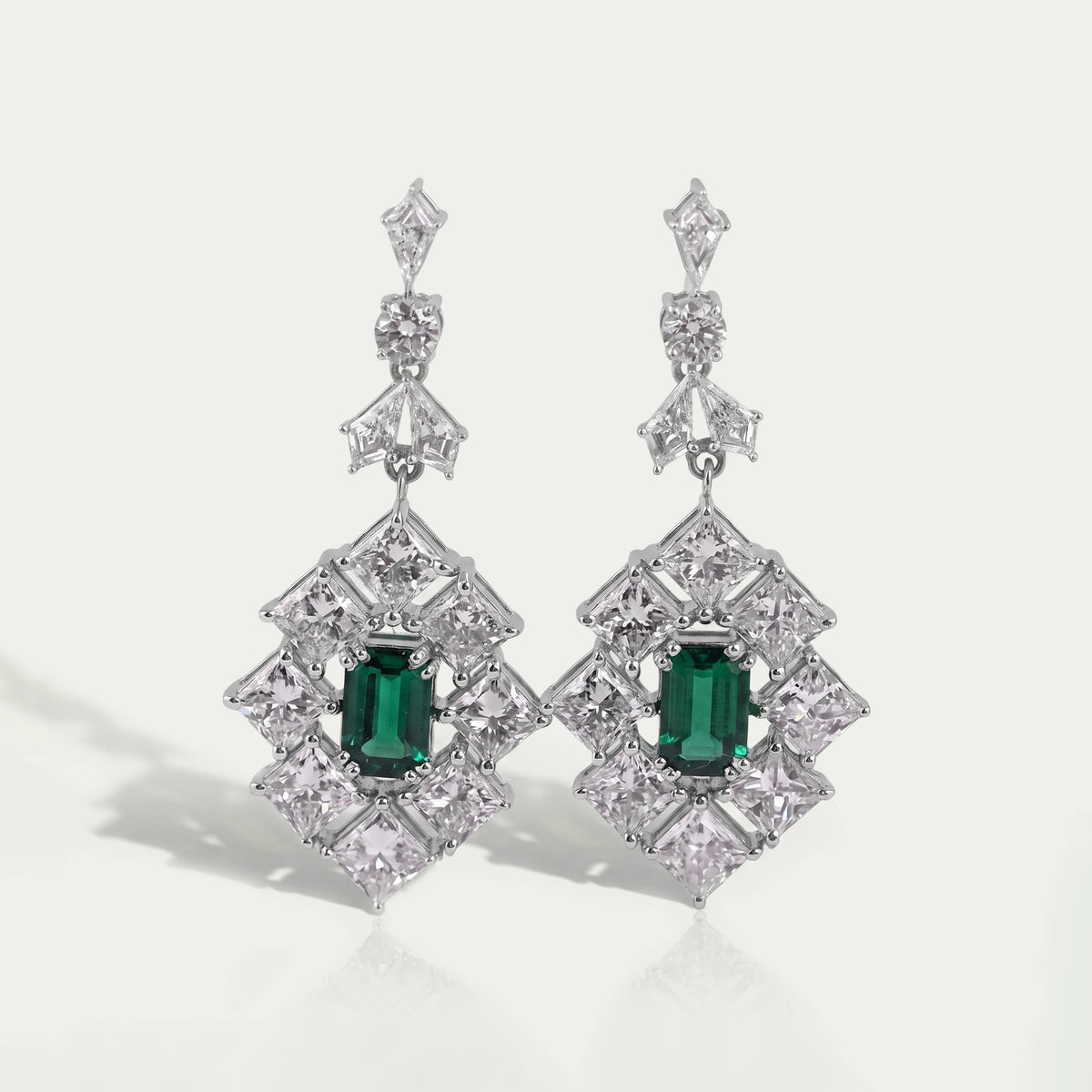 Green Gemstone And Princess Halo Earrings Earring