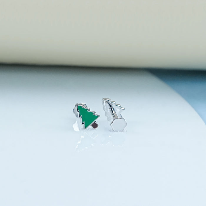Green Enamel Christmas Tree Earrings For Kids