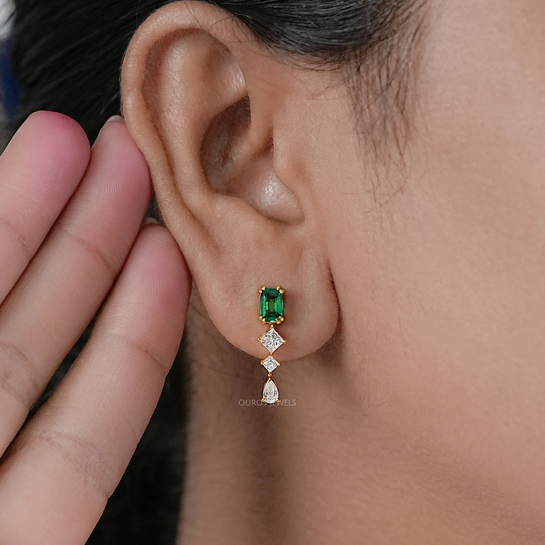 Gemstone Emerald Multi Shape Drop Earrings Earring