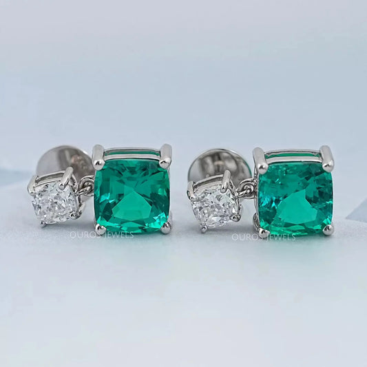 Green Cushion Gemstone Drop Earrings Earrings