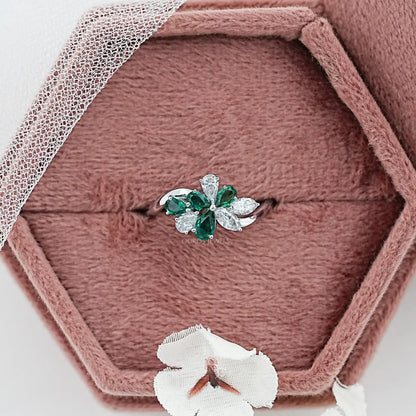 Green Pear Gemstone Cluster Wave Ring