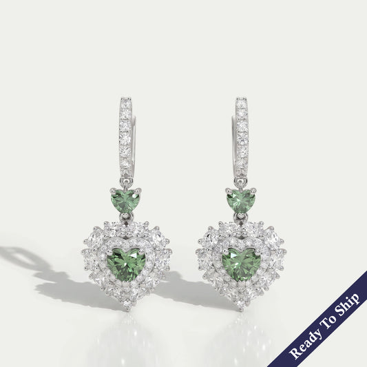 Green Heart Lab Diamond Halo Dangle Earrings Earrings