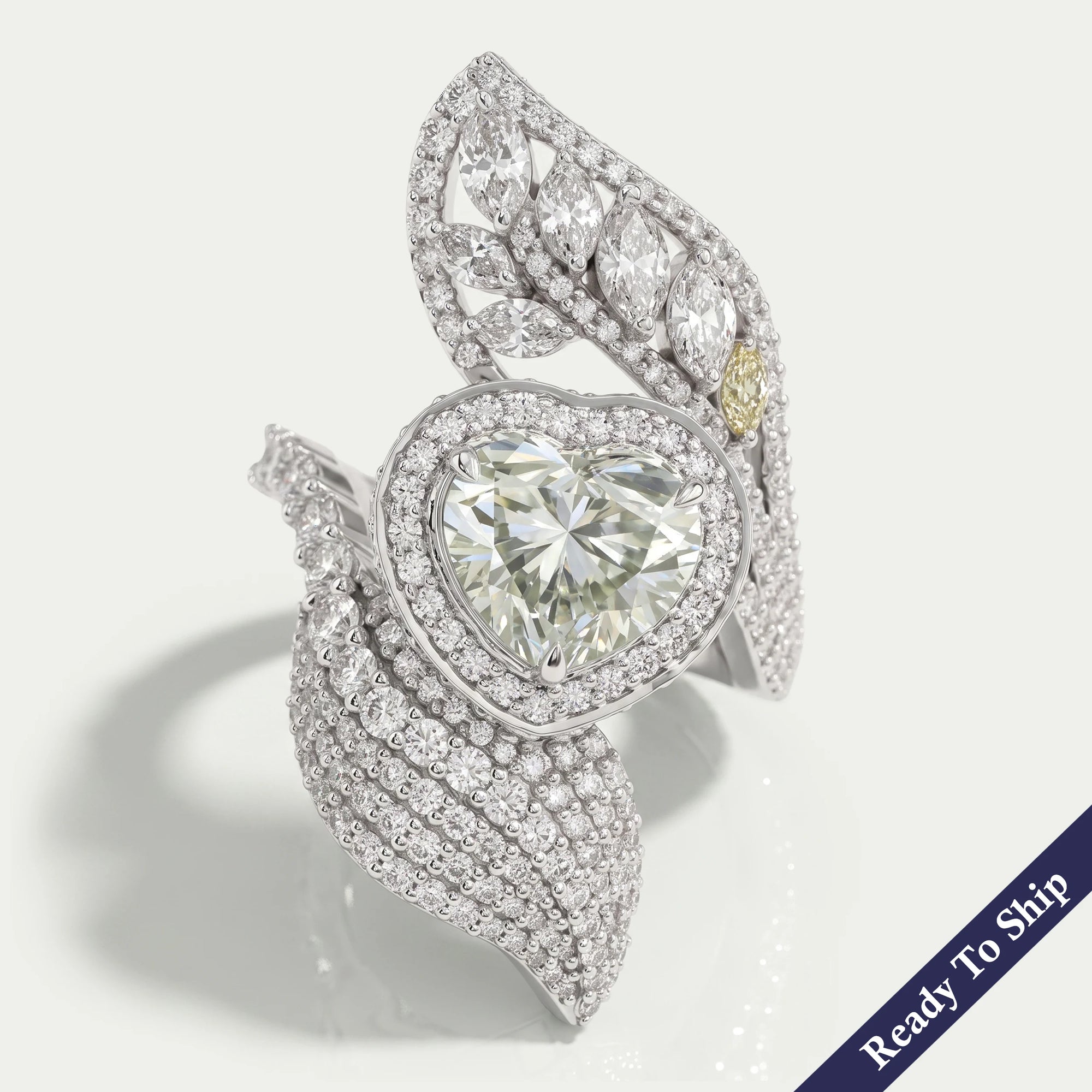 Green Heart Cut Lab Grown Diamond Vintage Engagement Ring