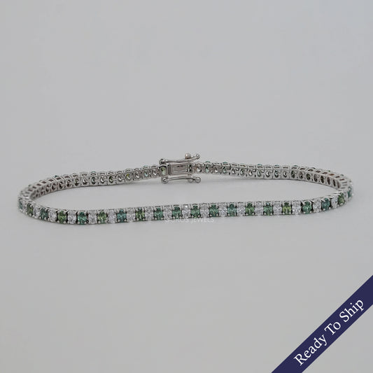 Green Oval Lab Diamond Tennis Bracelet