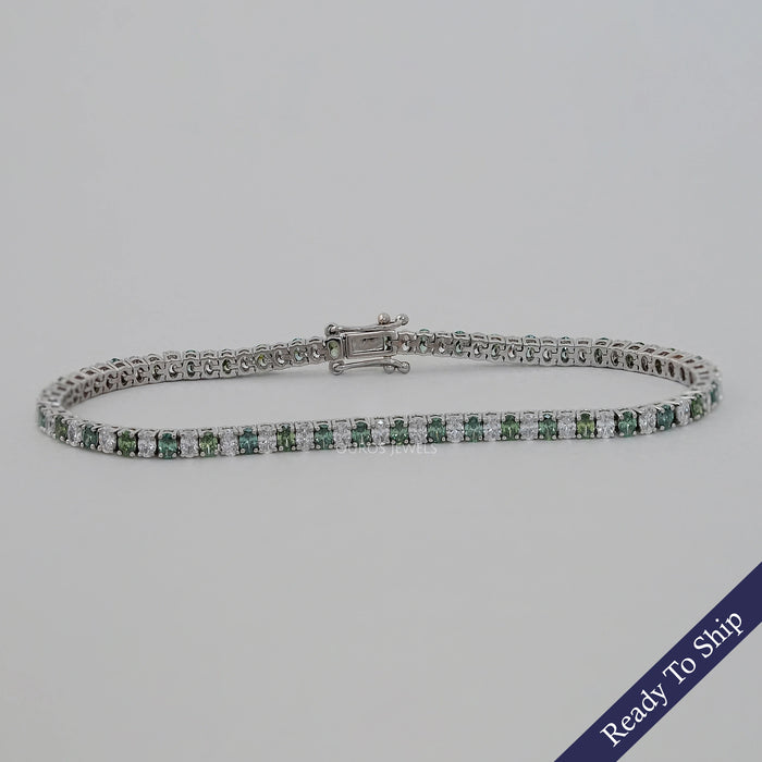 Green Oval Lab Diamond Tennis Bracelet