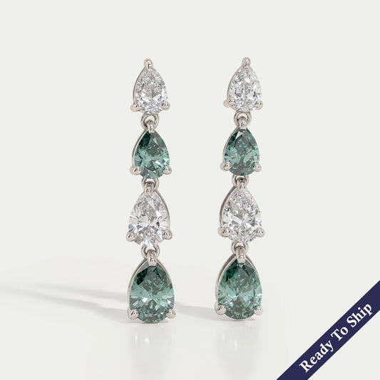 Green Pear Lab Diamond Dangle Earrings Earrings