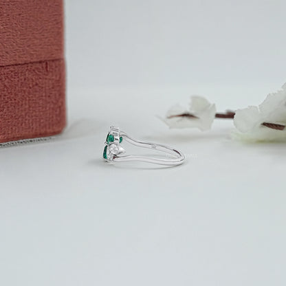 Green Pear Gemstone Cluster Wave Ring