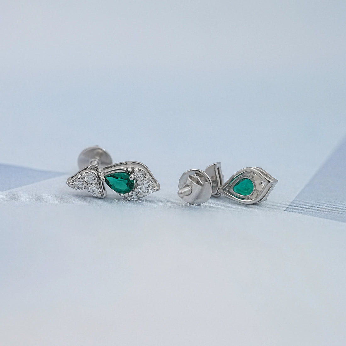 Green Pear And Round Diamond Drop Earrings