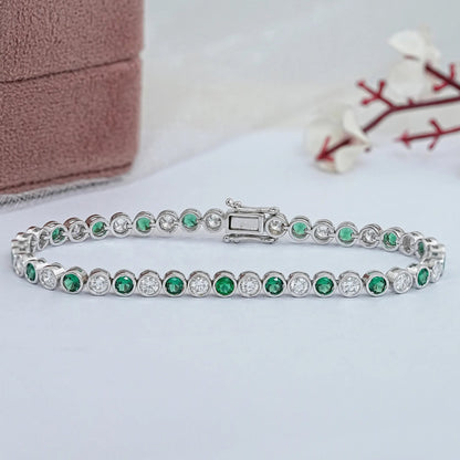 Round Cut Gemstone & Diamond Tennis Bracelet Bracelet