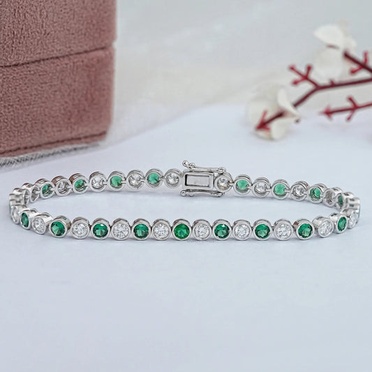 Round Cut Gemstone & Diamond Tennis Bracelet Bracelet
