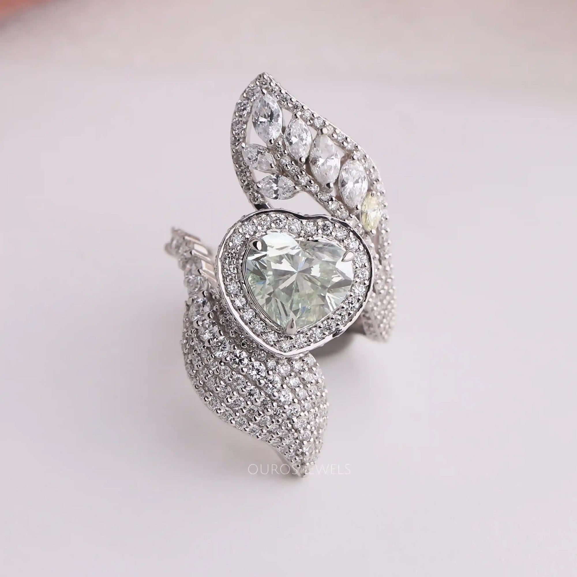 Green Heart Cut Lab Grown Diamond Vintage Engagement Ring