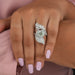 [A Womenw wearing Green Heart Diamond Engagement Ring]-[Ouros Jewels]