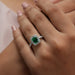 [ A Women wearing a Emerald Shape Accent Diamond Ring]-[Ouros Jewels]