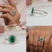 [Green Emerald Cut Lab Grown Diamond Ring With Halo Setting In White Gold]-[Ouros Jewels]