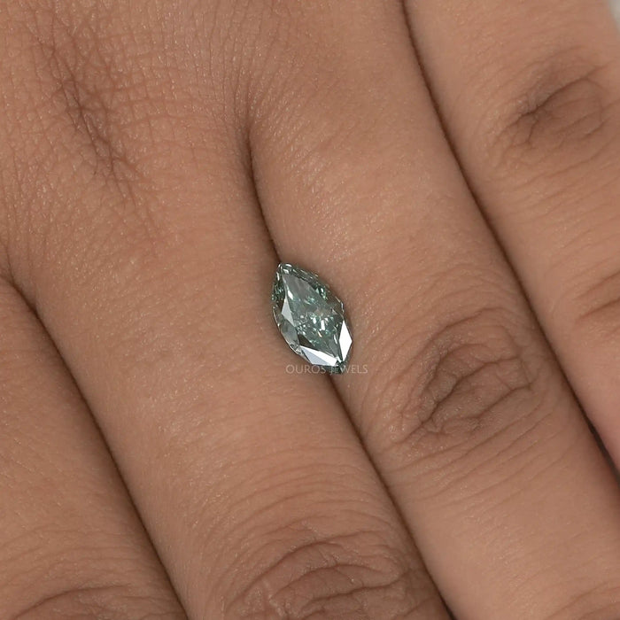 [Ouros Green Marquie cut Lab Grown Loose Diamond om=n Hand]-[Ouros Jewels]