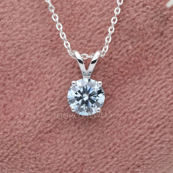 Greenish Blue Round Diamond Solitaire Bail Necklace Necklaces