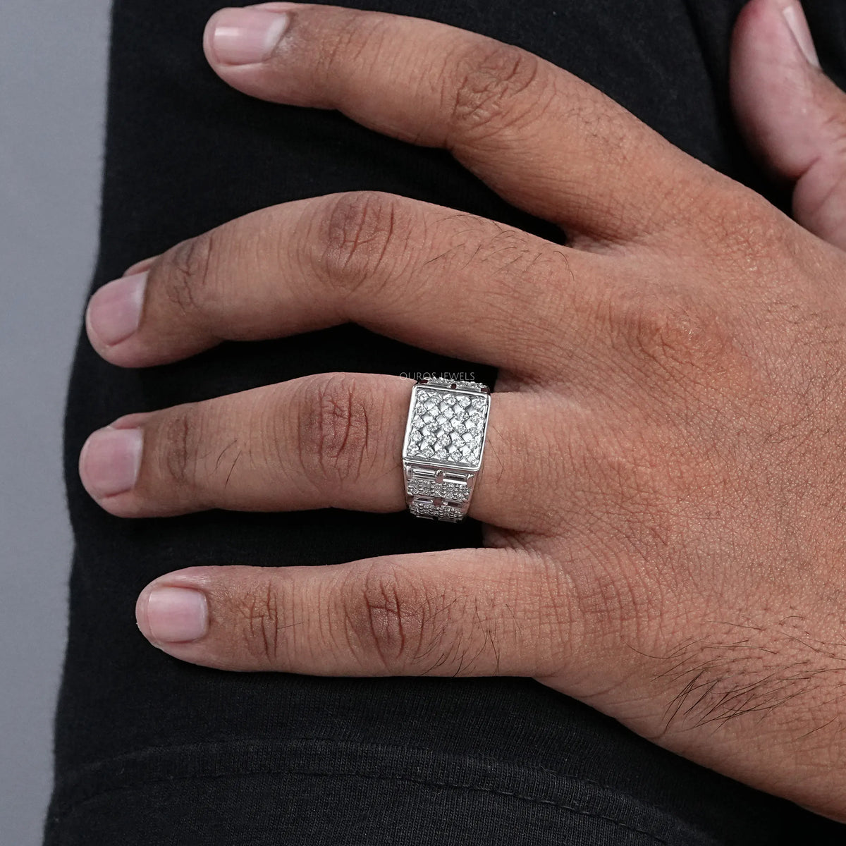 Grid Cluster Diamond Ring For Men's Rings
