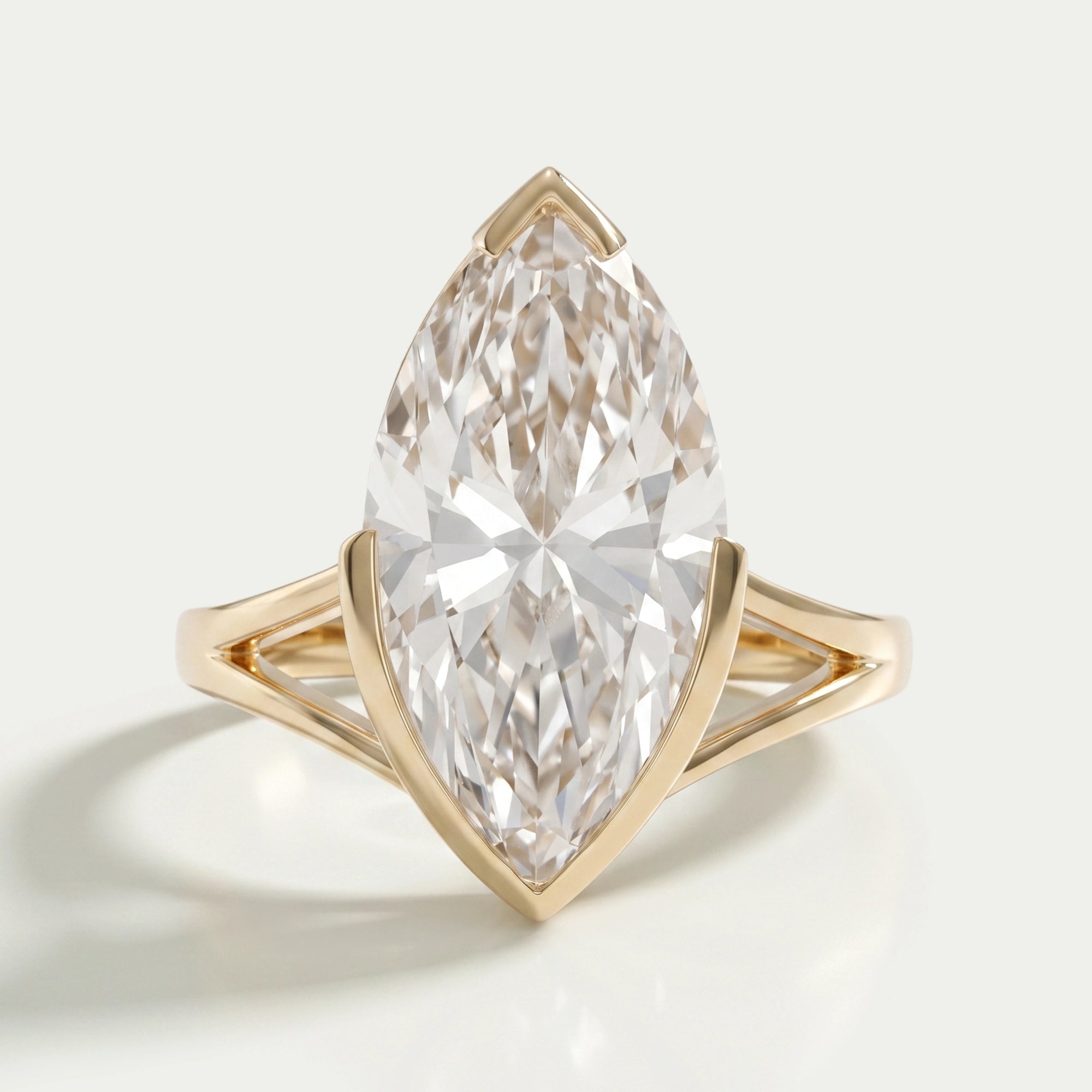 Marquise Lab Diamond Half Bezel Set Split Shank Ring Rings