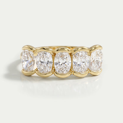 Yellow Gold Oval Half Bezel Set Diamond Ring