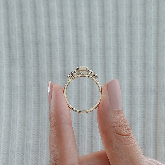 Half Bezel Emerald And Oval Five Stone Engagement Ring Rings