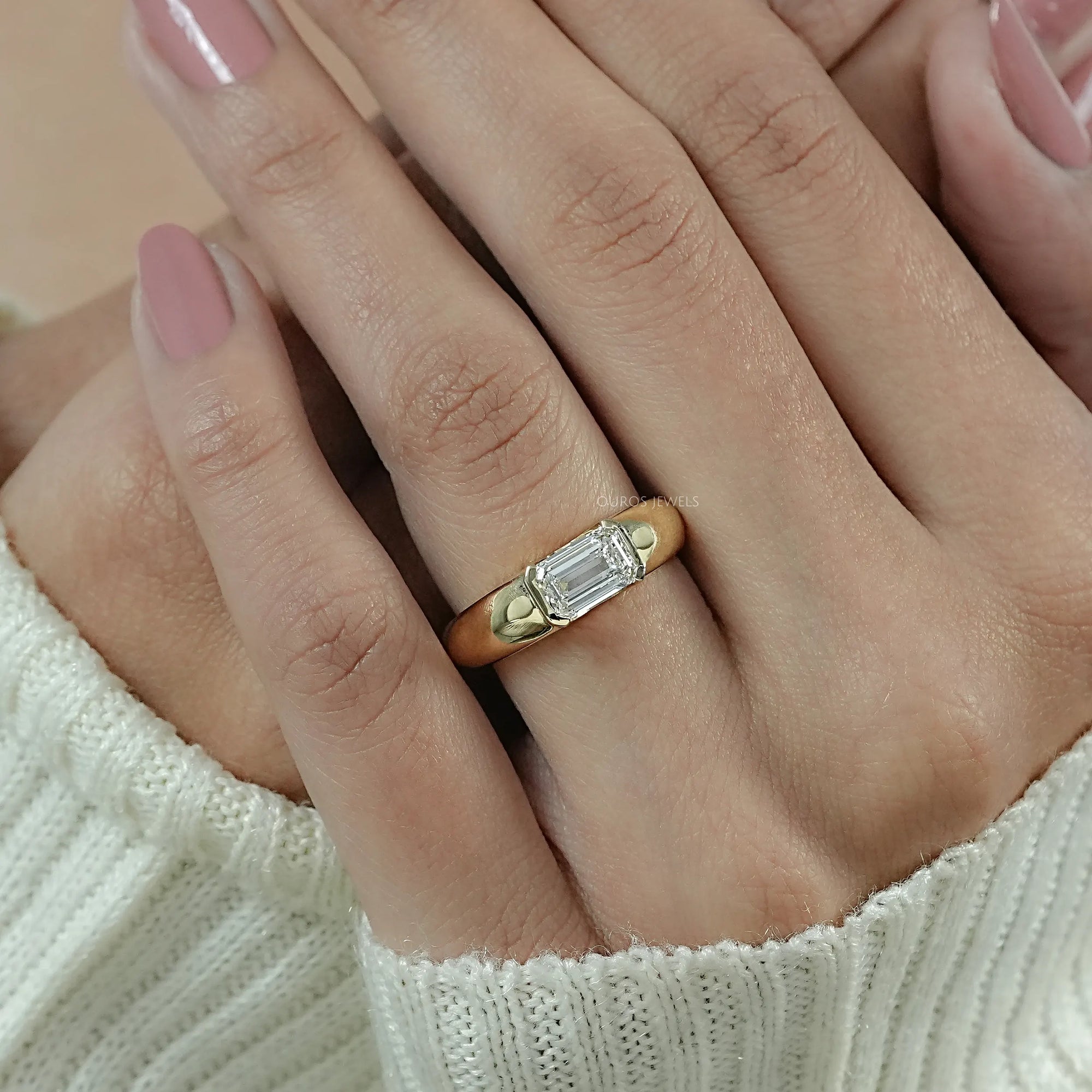 East West Emerald Lab Diamond Wide Band Ring